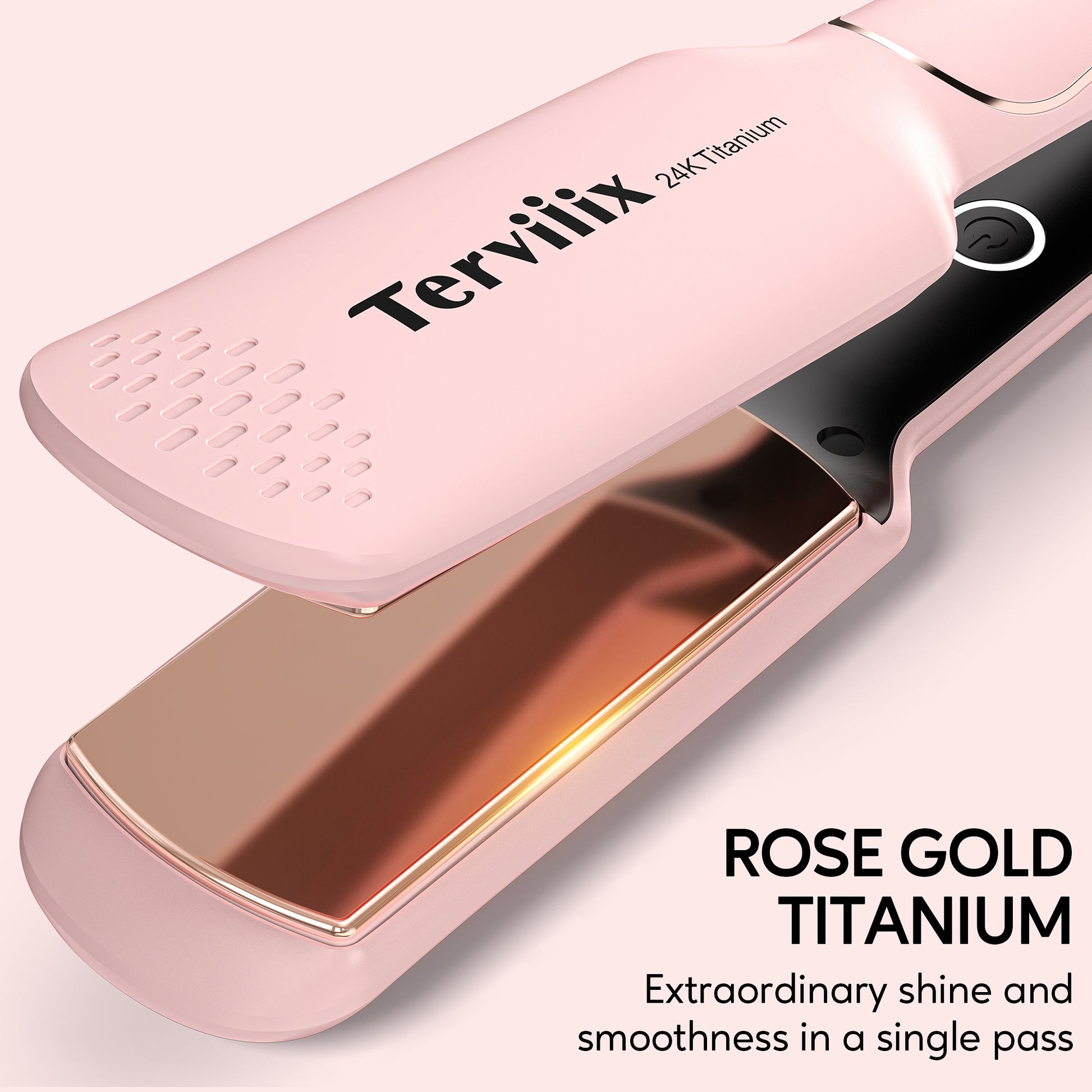 Terviiix Professional Wide Hair Flat Iron, 1.75" Titanium Hair Straightener for Thick Hair, Pink