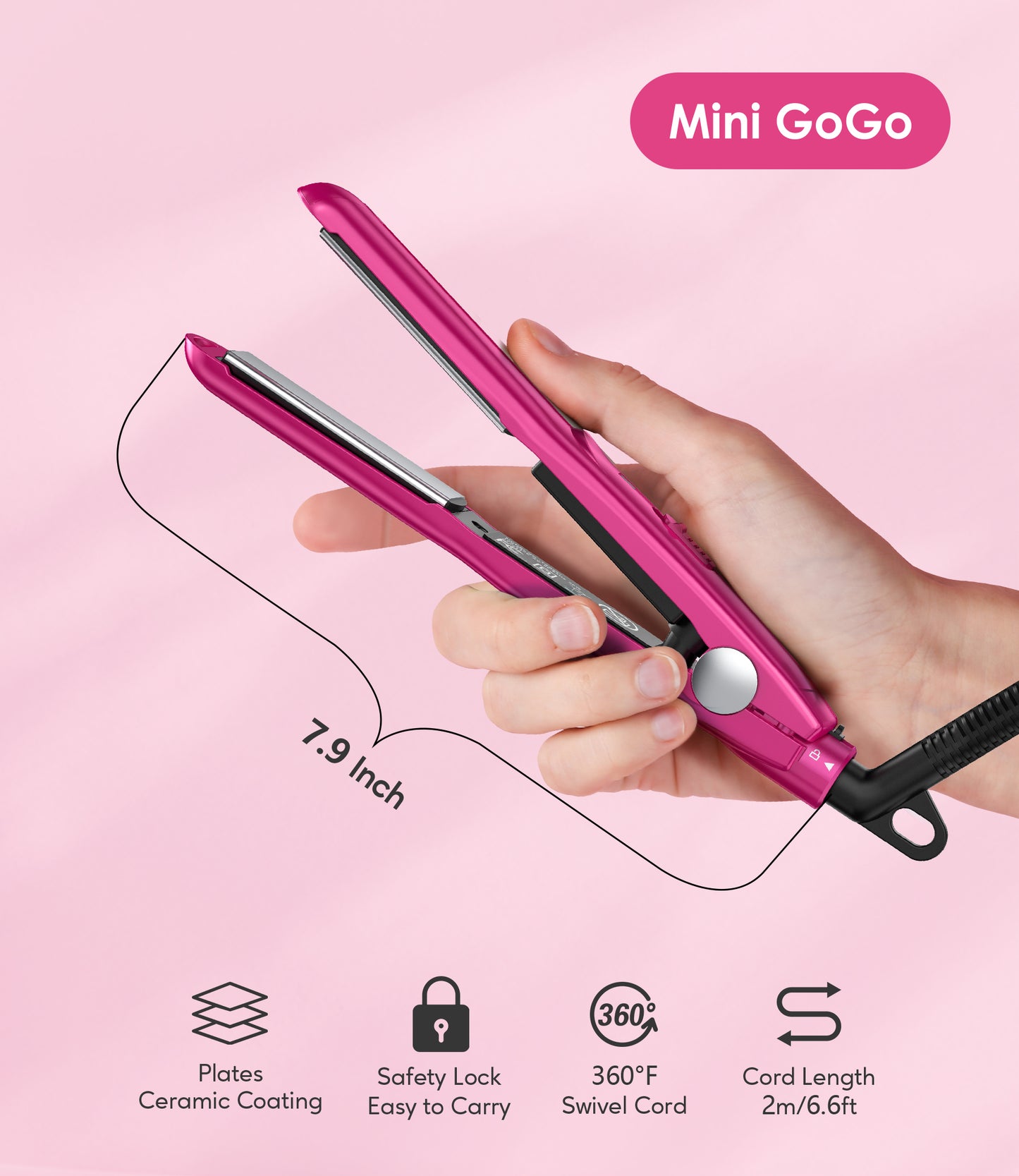 Terviiix 1/2'' Mini GoGo Travel Flat Iron, Pink
