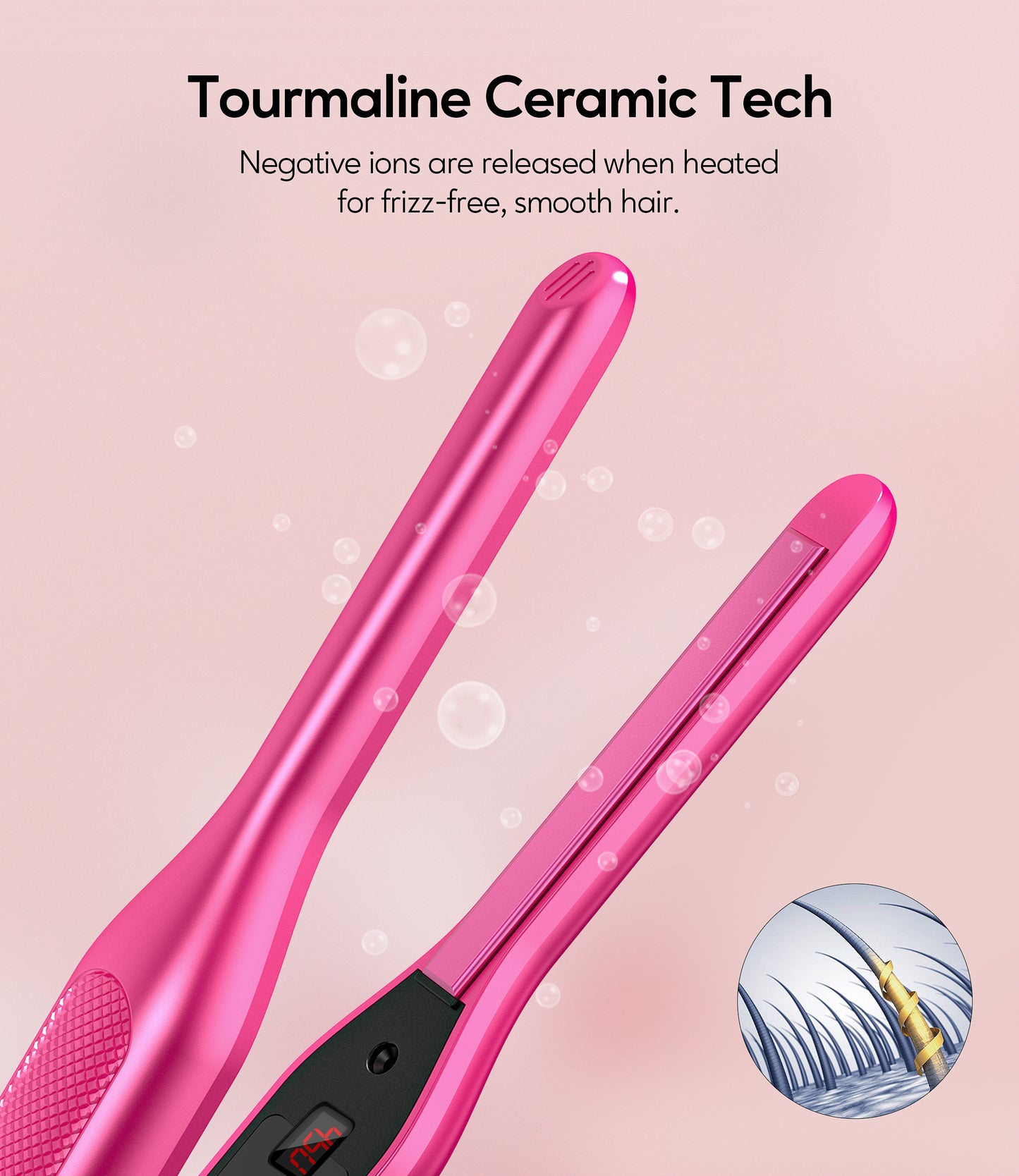 Terviiix 3/10'' Titanium Pencil Flat Iron, All Pink