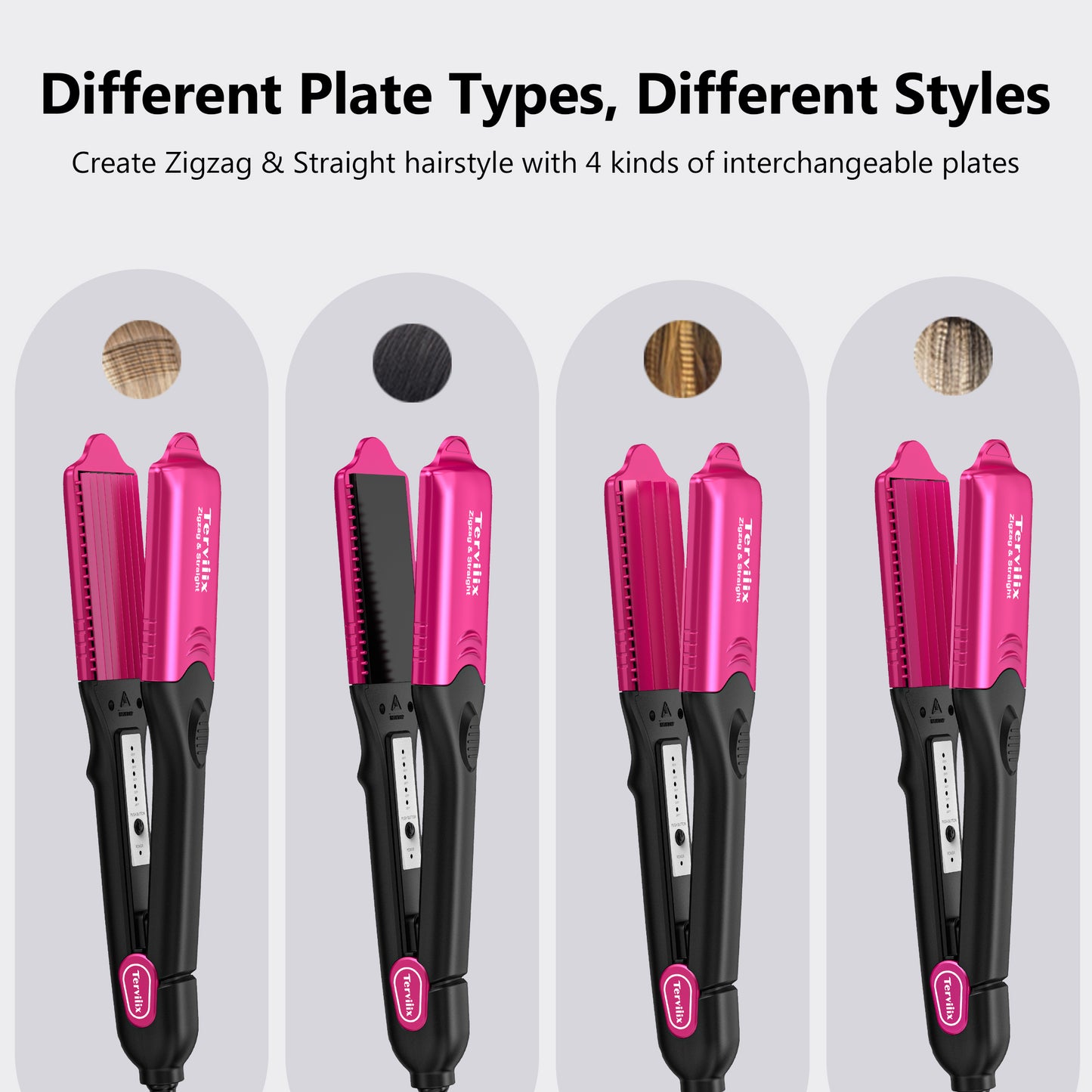 Terviiix ZigZag & Straight Crimping Iron with 4 Plates, Pink
