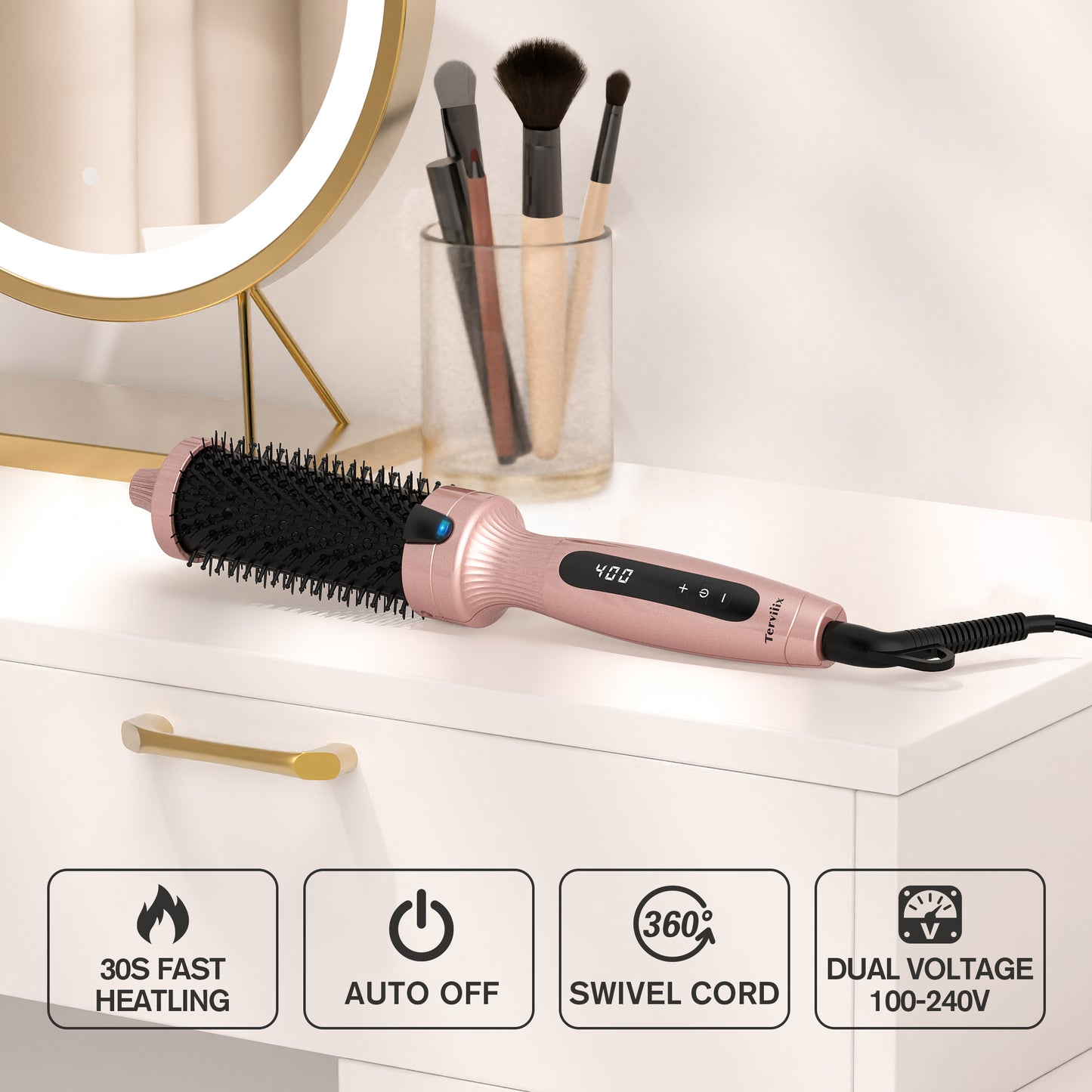 Terviiix 1.5" Thermal Ionic Brush Heated for Hair Curling, Gold