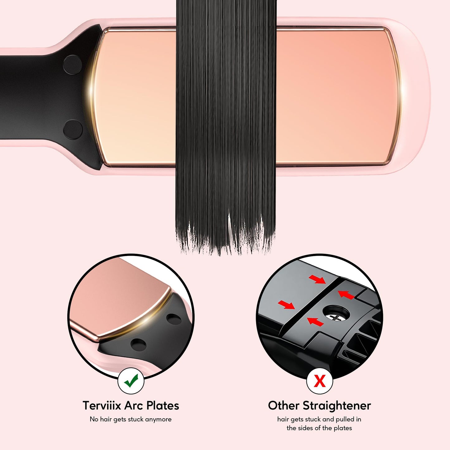 Terviiix 1.75'' Wide Titanium Hair Straightener, Rose Gold